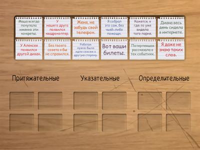 Притяжательные, указательные, определительные местоимения