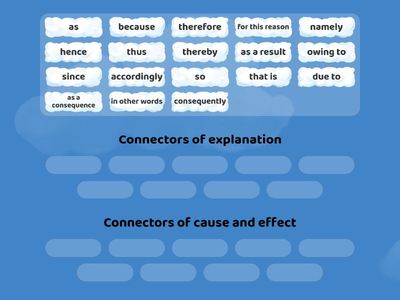 Sort the connectors into cause and effect or explanation connectors.