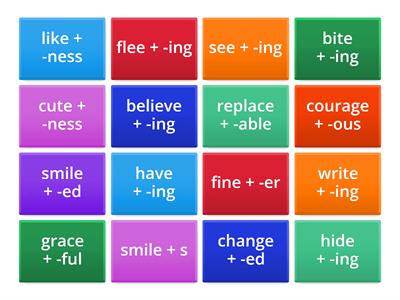 'Drop the final silent <e>' suffixing convention (words from The Morphology Project)