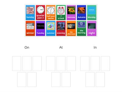 Prepositions In, at, on /time