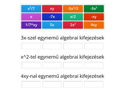 Egynemű algebrai kifejezések