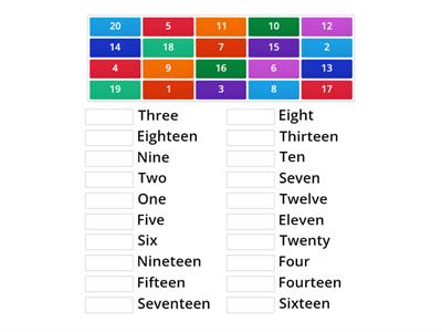 Number Sense: Matching word names from 1-20