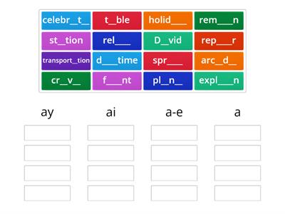 Wilson 9.1 Word Sort (long a sounds)