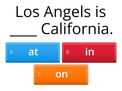 Prepositions "at," "in," and "on" -- Fill in the blank -- Locations