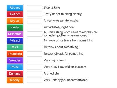 Match the words with their meanings