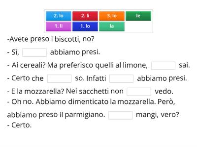 Completa il dialogo con i pronomi mancanti.  NVSPI1 un 8 