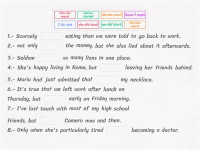 adding emphasis: inversion and do/does/did. 