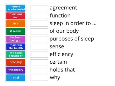 CAE use of english part 1 collocations (sleep)