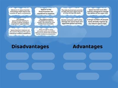 Advantages and disadvantages of space travel.