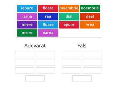 Adevărat/fals- grupurile de sunete ea, oa, ia, ie