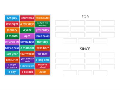 Present Perfect for/ since matching