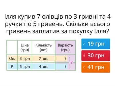 Задачі із таблицями (3 клас)