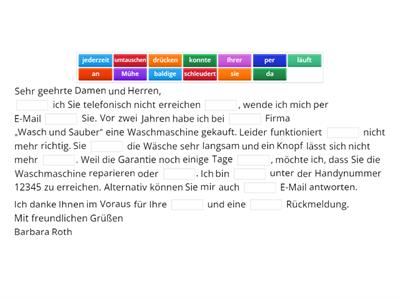 DTZ-Brief  Reklamation "Waschmaschinenschaden"