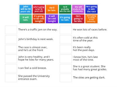 Keynote3 - U2 - PII: GRAMMAR_Match the predictions (with WILL and BE GOING TO) to their explanations