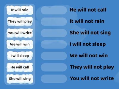 Affirmative and Negative with Will - match