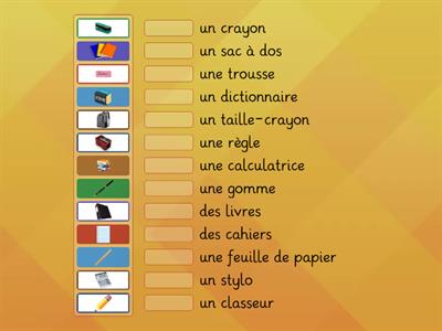 Bien dit! 1 - Vocabulaire 4.2 - Les fournitures scolaires (jeu d'association 1)