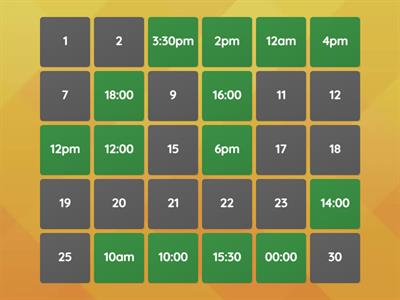 12 hour/24 hour clock match 
