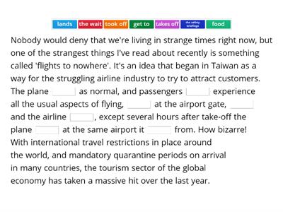 "Flights to Nowhere" : drag and drop the right word! (From a British Council article)