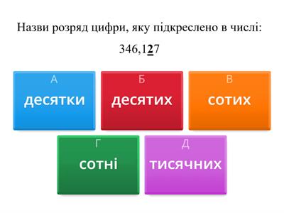 Тест "Десяткові дроби" 5 клас