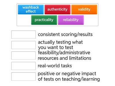 LT&A > Lesson 2 >Principles of language assessment: Validity, Reliability, Backwash effect, Practicality and Authenticit