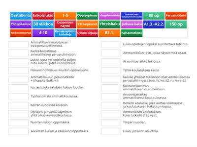 Ammatillinen koulutus, lukiokoulutus ja TUVa