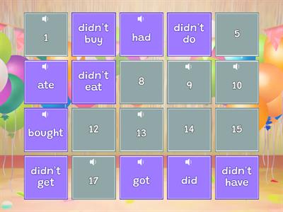 Irregular verbs matching tiles