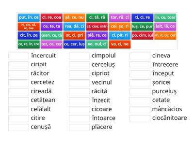 Formați cuvinte cu grupuri de litere ce și ci