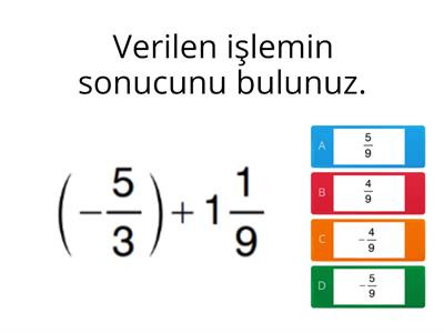 Rasyonel Sayılarla Toplama ve Çıkarma İşlemleri 