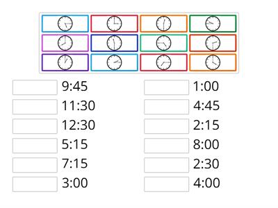 Cyfateb amseroedd digidol i analog (o'r gloch, hanner awr wedi, chwarter i a chwarter wedi)