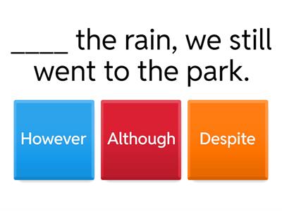 However, although, despite, in spite of, even though, though