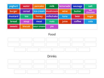 Food and drinks. Group sort