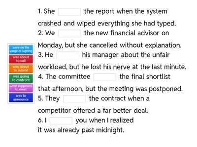 future in the past hw sentences