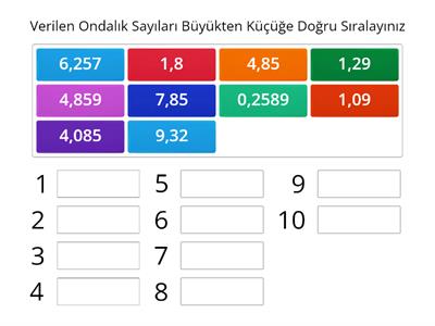 Ondalık Sayılarda Sıralama