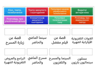 КІНО, ТЕАТР, ТЕЛЕБАЧЕННЯ (11 клас) - коротка перевірка арабської лексики з теми.
