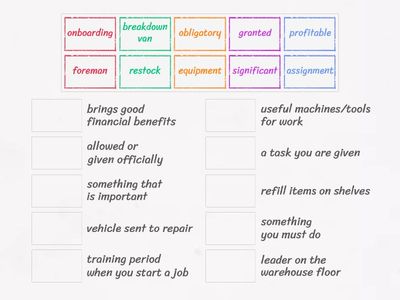 Warehouse Revision - Vocabulary Match