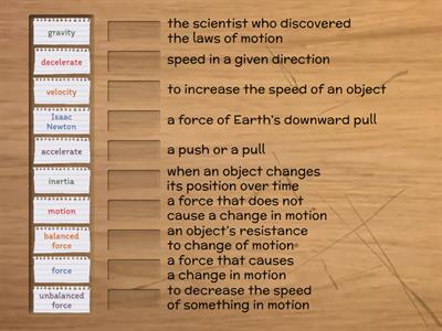 Matching First Law of Motion Vocabulary