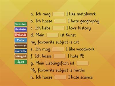 1Y German Schule Fill in the blanks