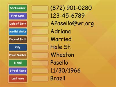 Personal Information - Matching Game