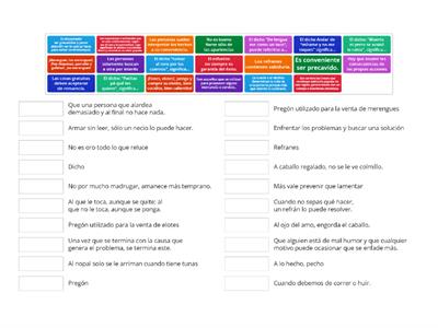 Relaciona  cada refrán o dicho con el significado que le corresponda