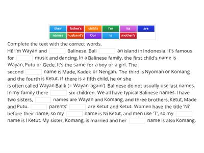 Review Pos. Determiners/Possessive case/Verb to be (Navigate Ele. U1)