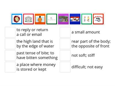 Multiple Meaning Words: back, bank, bit, hard