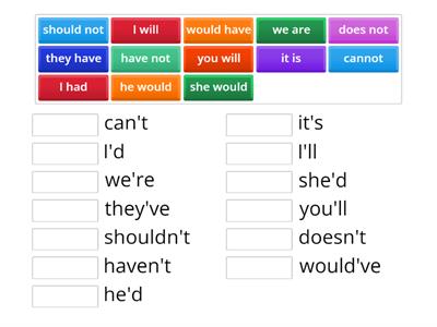 Contractions ESL Practice 1