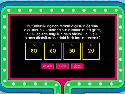 M.6.3.1.3. Komşu, tümler, bütünler ve ters açıların özelliklerini keşfeder; ilgili problemleri çözer.