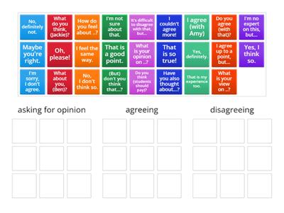 asking for opinion, agreeing, disagreeing 