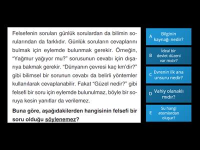 FELSEFE 10. SINIF TEST