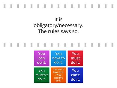 Modals for obligation and permisson: match the sentences with the description.