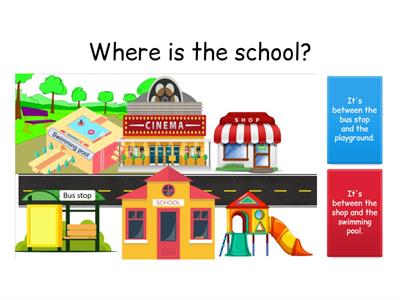 SM2. Town. Prepositions of place. (in front of, behind, between, next to)