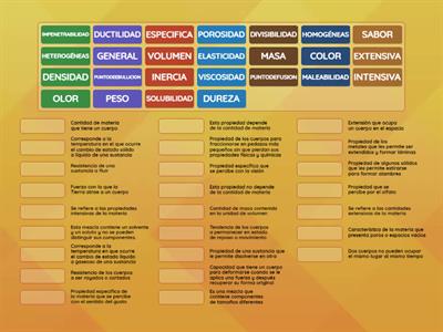 Une las propiedades de la materia