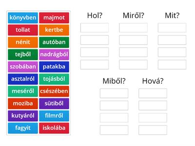 Toldalékos szavak válogatása 