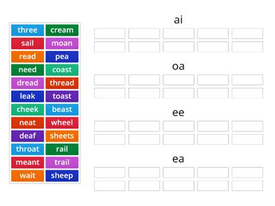 2.18 (sort 18-within) Review CVVC pattern ai, oa, ee, ea (yellow)